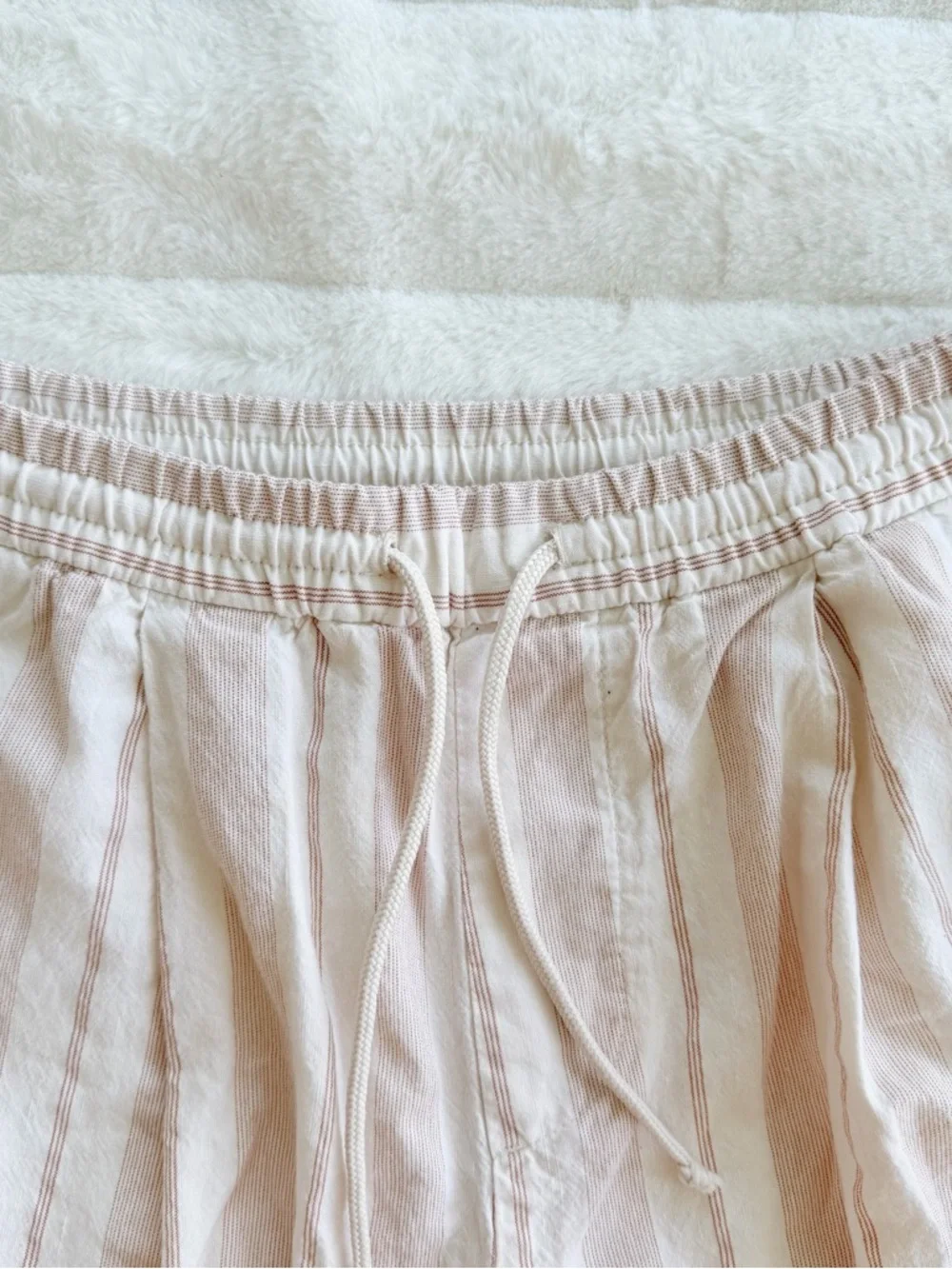 Zara Linen Blend Striped Pants Size M Beige Cream Drawstring Boho Beach